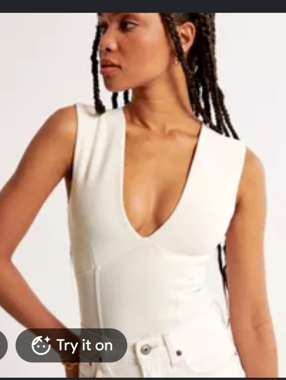 Abercrombie & Fitch Off White Cream Deep V Neck Plunge Bodysuit Sz S Coastal
